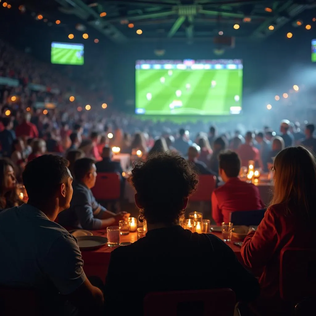 Encuentro de fanáticos viendo partido